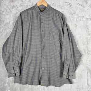 Bruno Long Sleeve Button Up Banded Collar Shirt Gray Geo Modern Minimal Mens L
